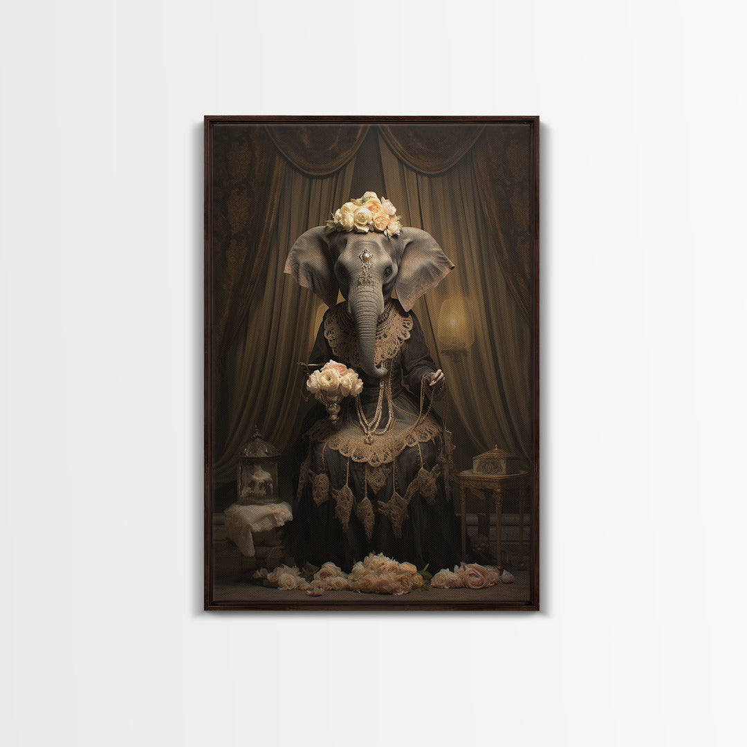 Elephant Dowager, Victorian Animal Portrait, Halloween Art, Gothic Whimsy Decor, Anthropomorphic Costume Art
