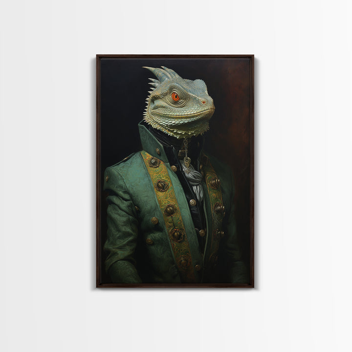 Iguana Vizier, Victorian Animal Portrait, Halloween Art, Gothic Whimsy Decor, Anthropomorphic Costume Art