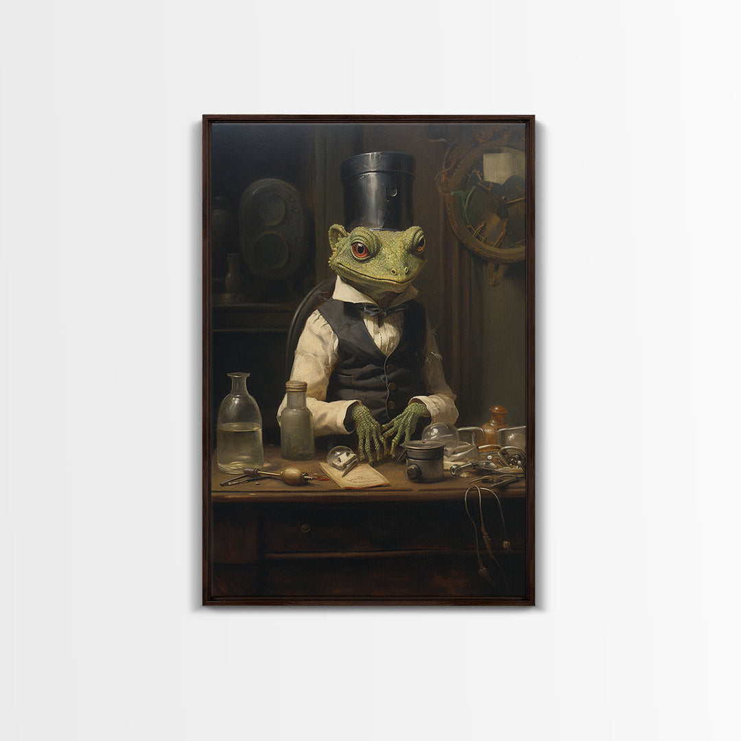 Gecko Watchmaker, Victorian Animal Portrait, Halloween Art, Gothic Whimsy Decor, Anthropomorphic Costume Art