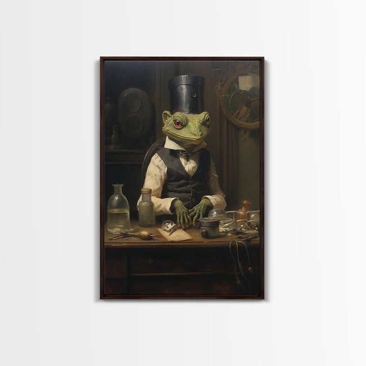 Gecko Watchmaker, Victorian Animal Portrait, Halloween Art, Gothic Whimsy Decor, Anthropomorphic Costume Art