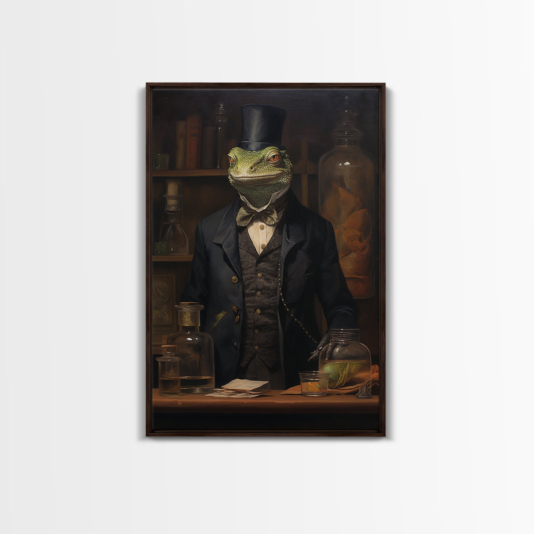 Lizard Chemist, Victorian Animal Portrait, Halloween Art, Gothic Whimsy Decor, Anthropomorphic Costume Art