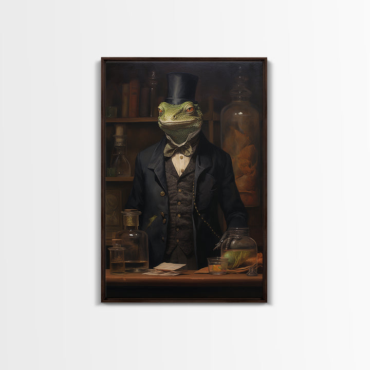 Lizard Chemist, Victorian Animal Portrait, Halloween Art, Gothic Whimsy Decor, Anthropomorphic Costume Art