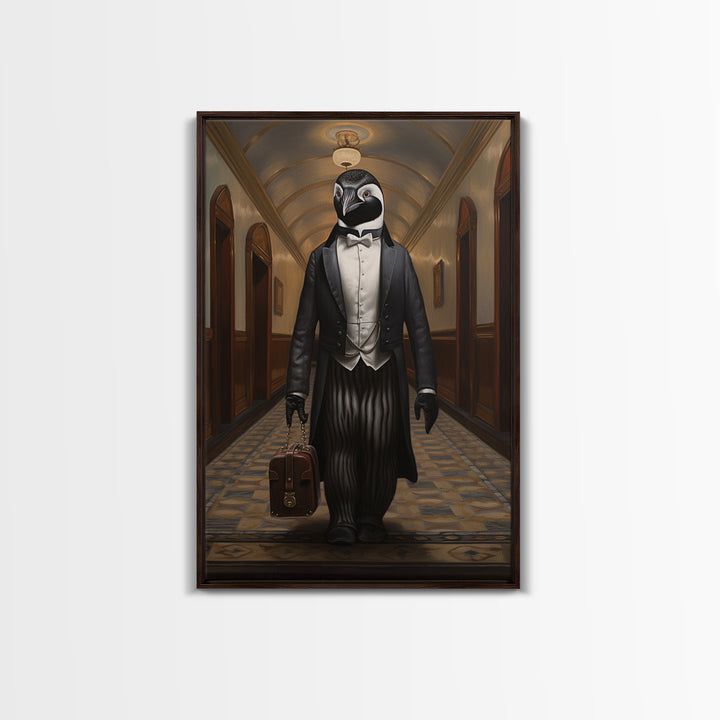 Penguin Concierge, Victorian Animal Portrait, Halloween Art, Gothic Whimsy Decor, Anthropomorphic Costume Art