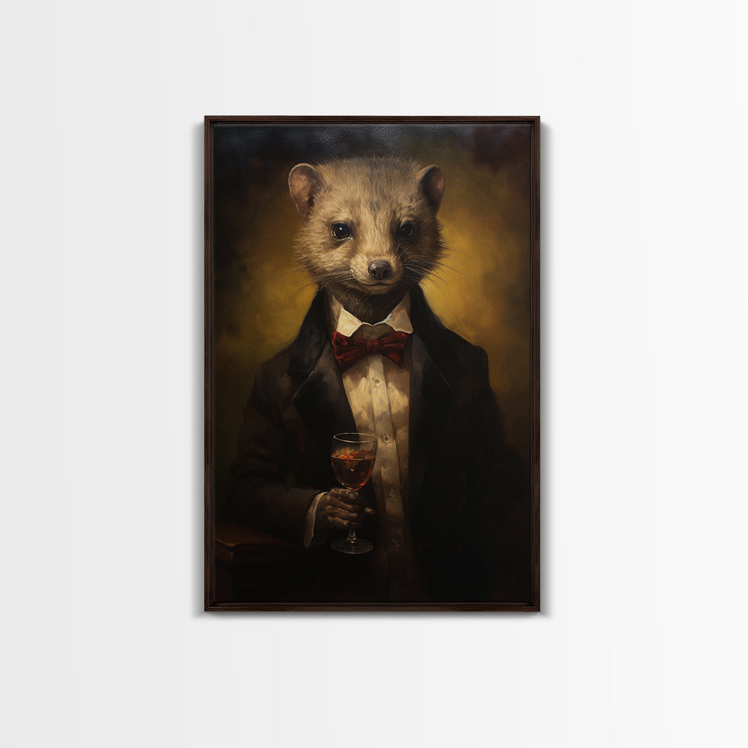 Mongoose Gambler, Victorian Animal Portrait, Halloween Art, Gothic Whimsy Decor, Anthropomorphic Costume Art