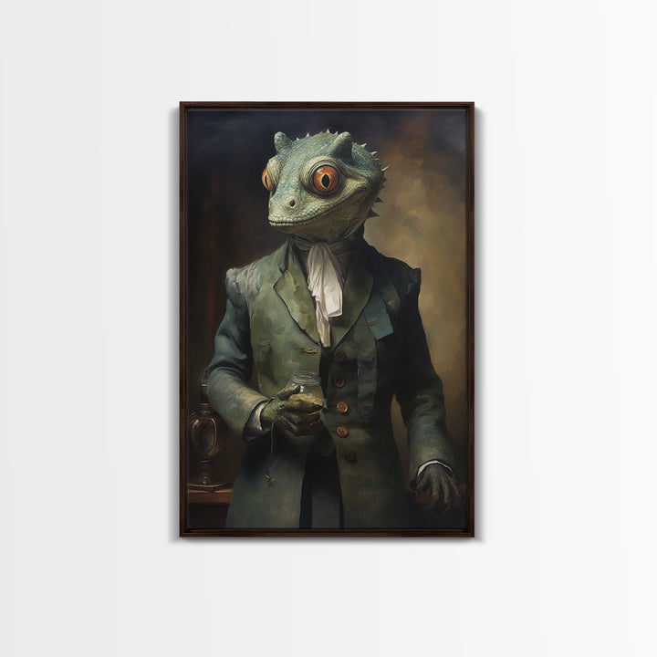 Chameleon Painter, Victorian Animal Portrait, Halloween Art, Gothic Whimsy Decor, Anthropomorphic Costume Art