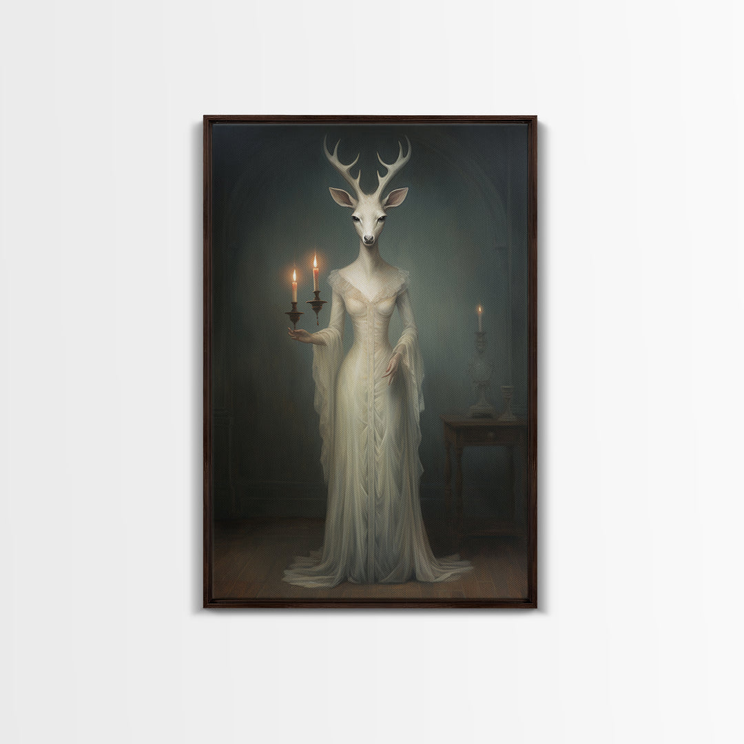 Antelope Debutante, Victorian Animal Portrait, Halloween Art, Gothic Whimsy Decor, Anthropomorphic Costume Art