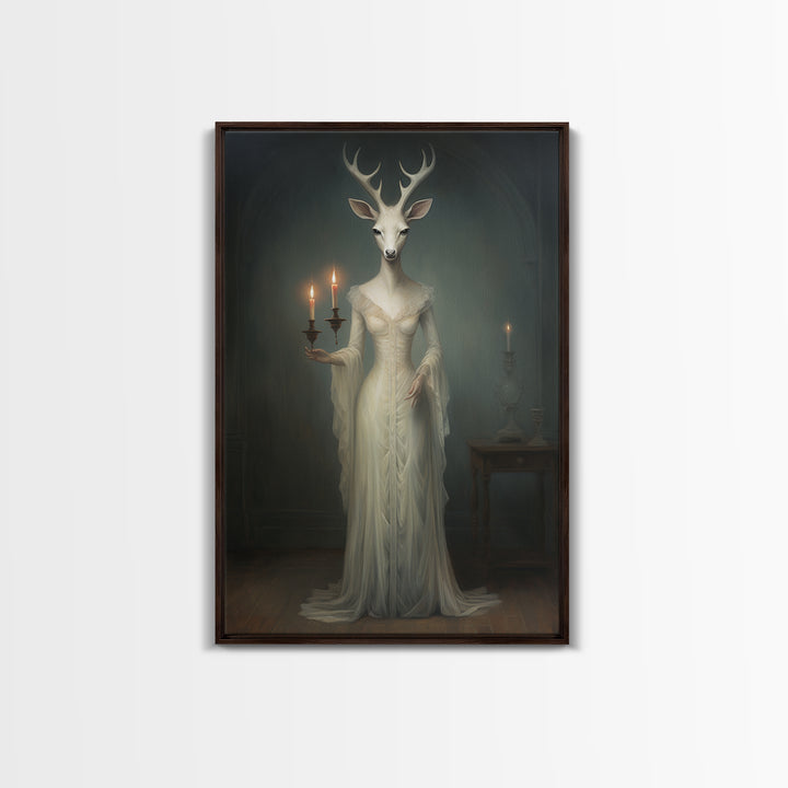 Antelope Debutante, Victorian Animal Portrait, Halloween Art, Gothic Whimsy Decor, Anthropomorphic Costume Art