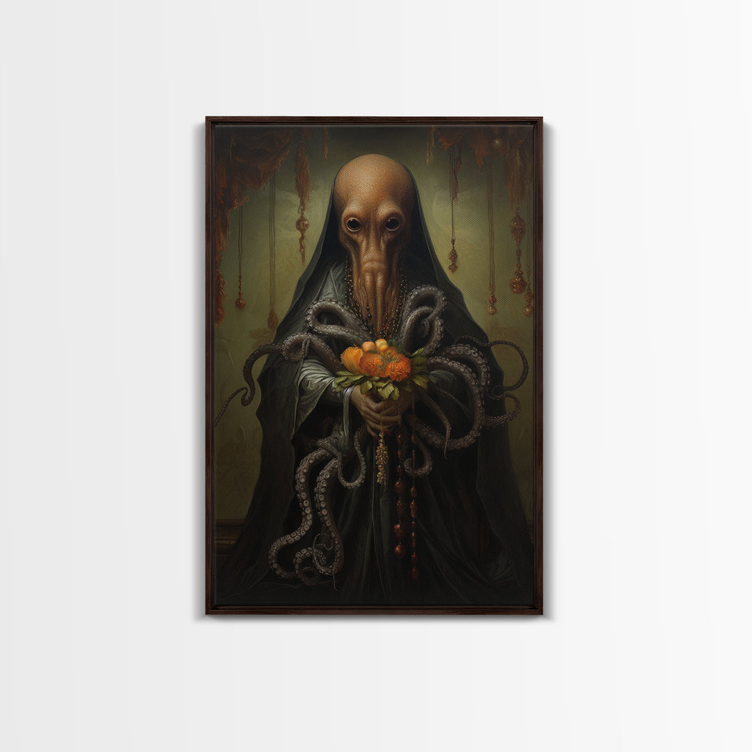 Octopus Matron, Victorian Animal Portrait, Halloween Art, Gothic Whimsy Decor, Anthropomorphic Costume Art