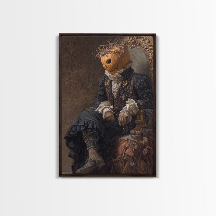 The Jack-O'-Lantern King, Macabre Victorian Decor, Vertical Wall Art, Framed Canvas Print, Gothic Wall Decor, Halloween Portrait Art