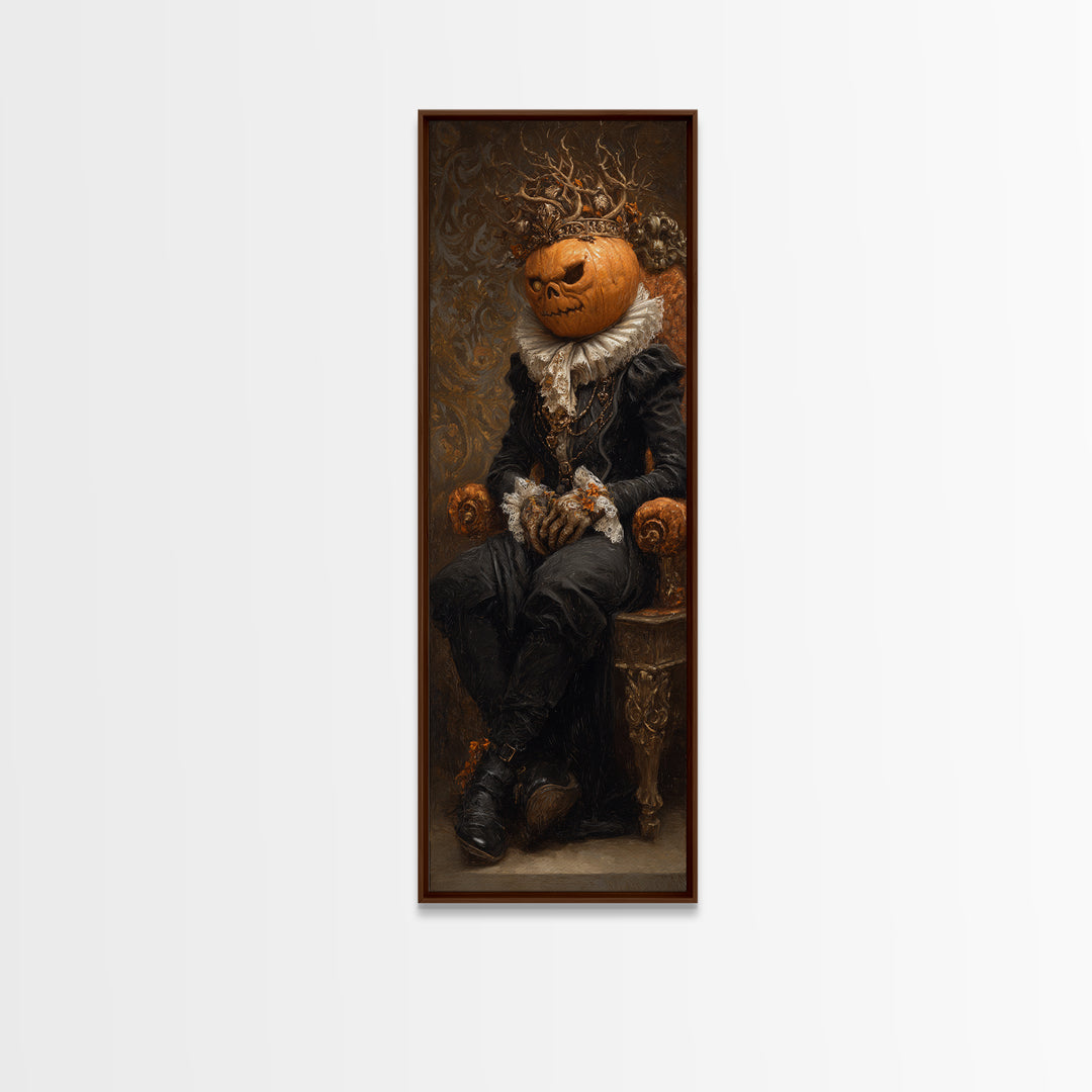 The Jack-O'-Lantern King, Antique Gothic Portrait, Tall Narrow Wall Art, Canvas Print, Gothic Wall Decor, Halloween Portrait Art
