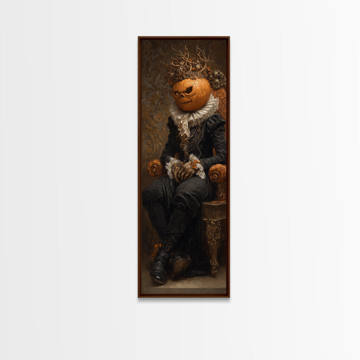 The Jack-O'-Lantern King, Antique Gothic Portrait, Tall Narrow Wall Art, Canvas Print, Gothic Wall Decor, Halloween Portrait Art
