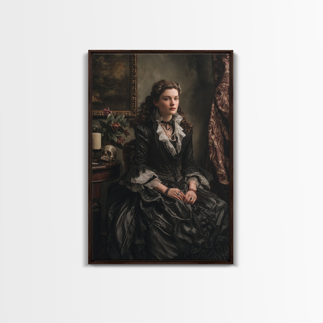 The Moonlit Witch, Macabre Victorian Decor, Vertical Wall Art, Framed Canvas Print, Gothic Wall Decor, Halloween Portrait Art