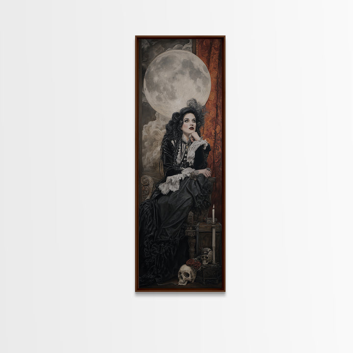 The Moonlit Witch, Dark Academia Wall Art, Tall Narrow Wall Art, Canvas Print, Gothic Wall Decor, Halloween Portrait Art