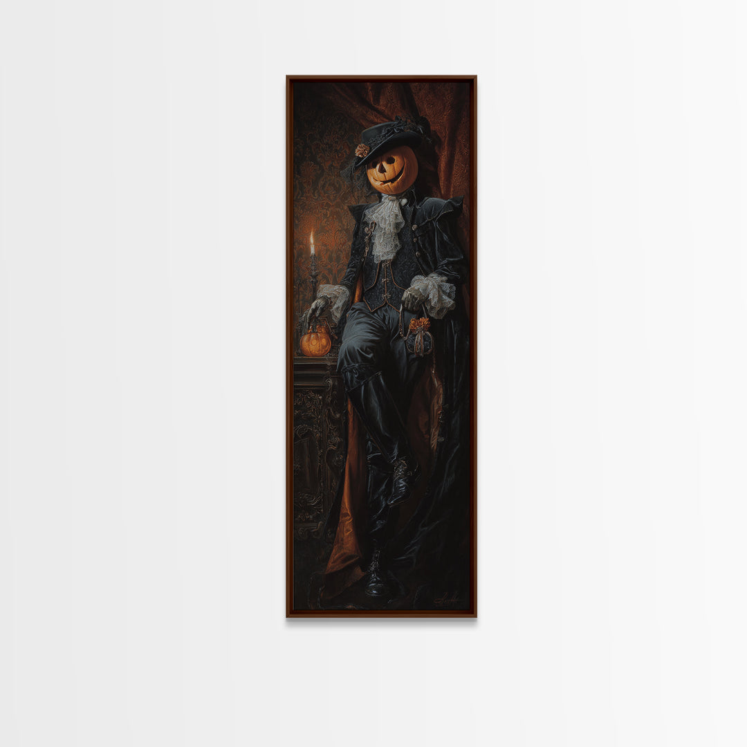 The Headless Horseman, Dark Academia Wall Art, Tall Narrow Wall Art, Framed Canvas Print, Gothic Wall Decor, Halloween Portrait Art