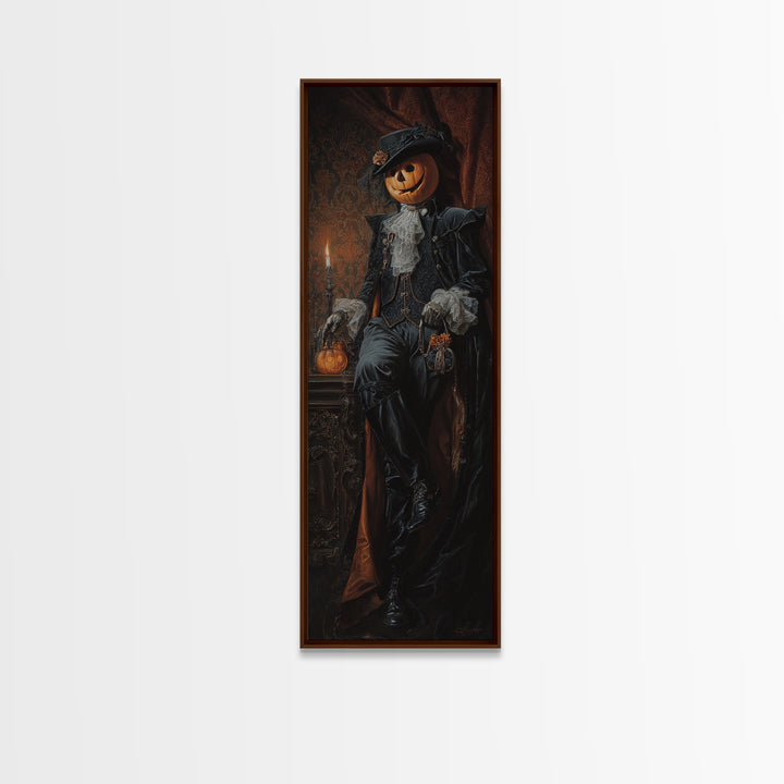 The Headless Horseman, Dark Academia Wall Art, Tall Narrow Wall Art, Framed Canvas Print, Gothic Wall Decor, Halloween Portrait Art
