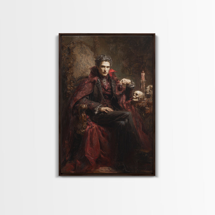 The Crimson Vampire, Victorian Horror Portrait, Vertical Wall Art, Framed Canvas Print, Gothic Wall Decor, Halloween Portrait Art