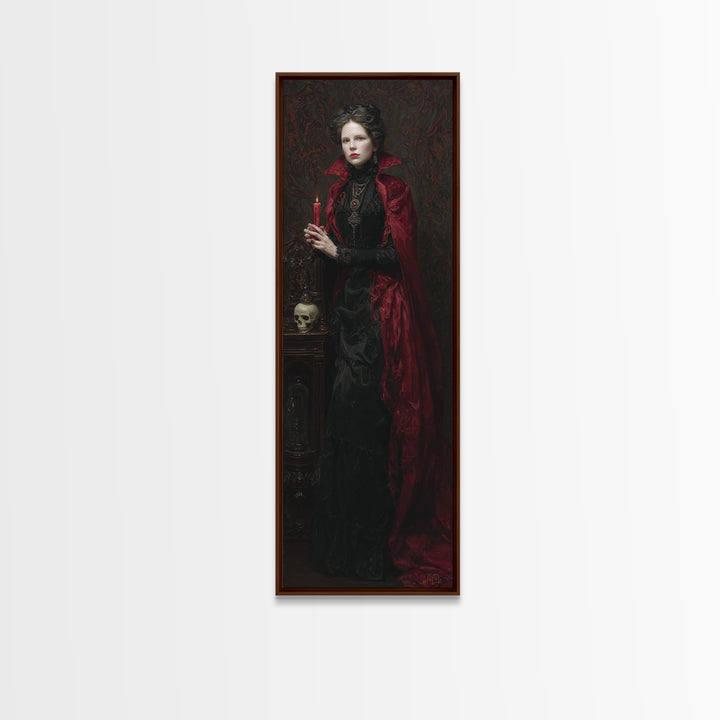 The Crimson Vampire, Antique Gothic Portrait, Tall Narrow Wall Art, Canvas Print, Gothic Wall Decor, Halloween Portrait Art