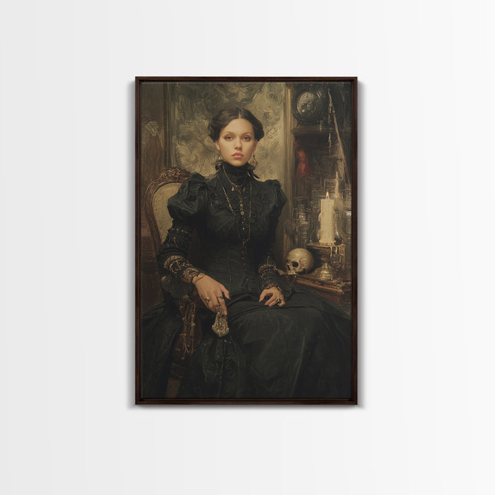 The Stitched Giant, Antique Gothic Portrait, Vertical Wall Art, Framed Canvas Print, Gothic Wall Decor, Halloween Portrait Art