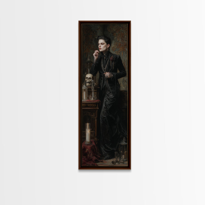 The Graveyard Ghost, Dark Academia Wall Art, Tall Narrow Wall Art, Framed Canvas Print, Gothic Wall Decor, Halloween Portrait Art