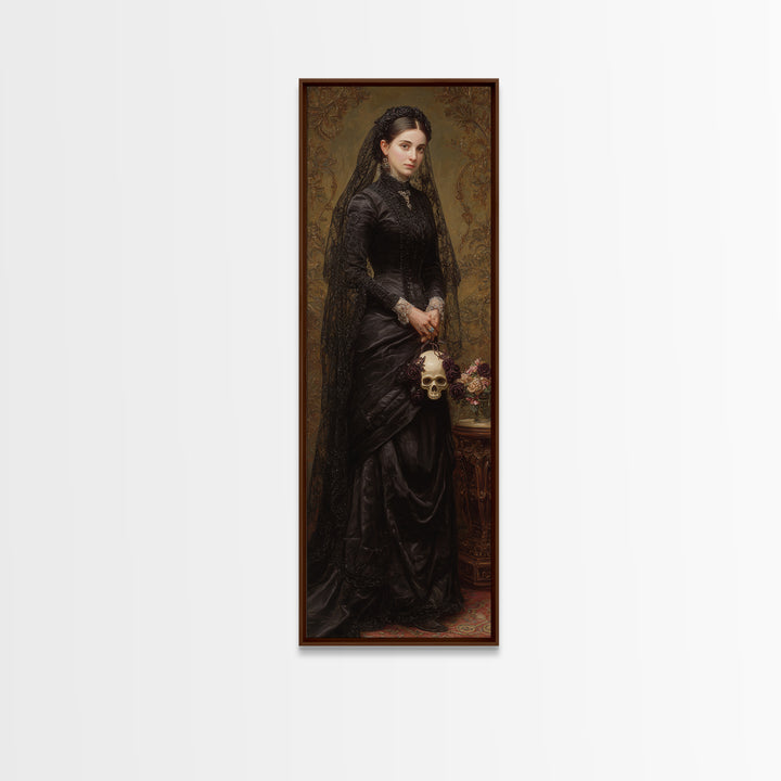 The Skeletal Bride, Dark Academia Wall Art, Tall Narrow Wall Art, Canvas Print, Gothic Wall Decor, Halloween Portrait Art