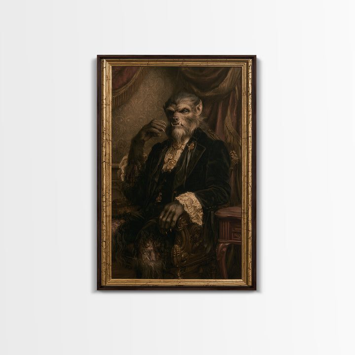 The Moon-Cursed Werewolf, Victorian Horror Portrait, Vertical Wall Art, Canvas Print, Gothic Wall Decor, Halloween Portrait Art