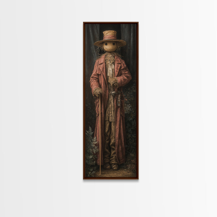 The Living Scarecrow, Dark Academia Wall Art, Tall Narrow Wall Art, Framed Canvas Print, Gothic Wall Decor, Halloween Portrait Art