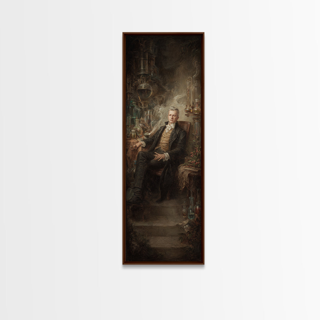 The Mad Alchemist, Victorian Gothic Art, Tall Narrow Wall Art, Canvas Print, Gothic Wall Decor, Halloween Portrait Art, Horror Wall Art