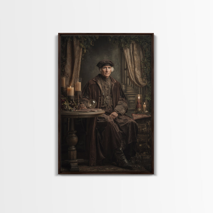 The Midnight Fortune Teller, Macabre Victorian Decor, Vertical Wall Art, Framed Canvas Print, Gothic Wall Decor, Halloween Portrait Art