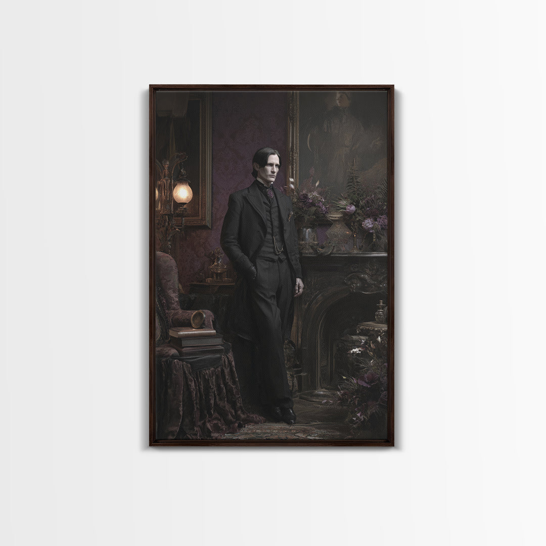 The Sinister Undertaker, Dark Academia Wall Art, Vertical Wall Art, Canvas Print, Gothic Wall Decor, Halloween Portrait Art