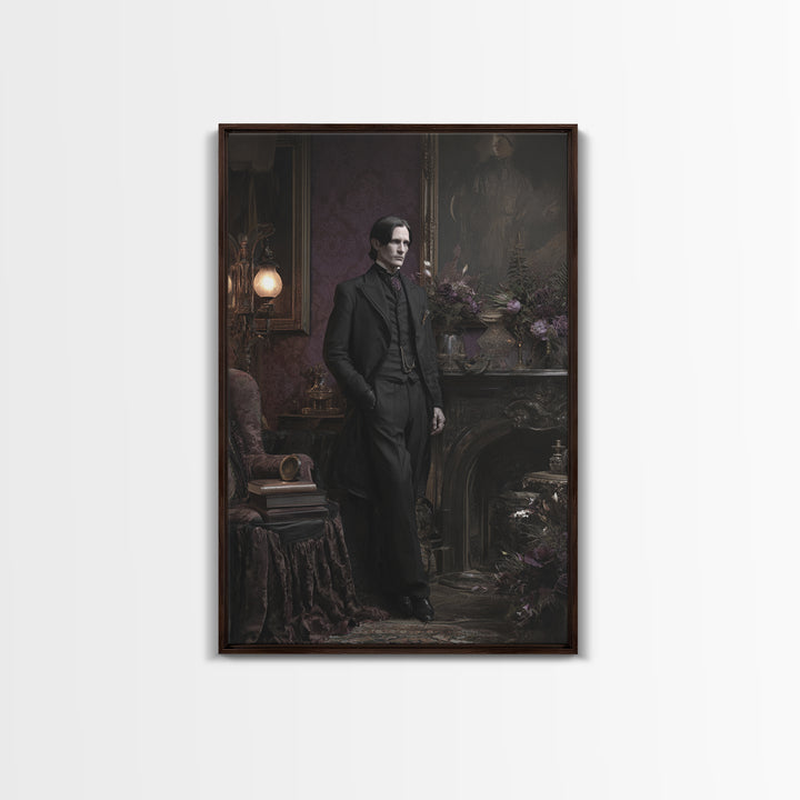 The Sinister Undertaker, Dark Academia Wall Art, Vertical Wall Art, Canvas Print, Gothic Wall Decor, Halloween Portrait Art