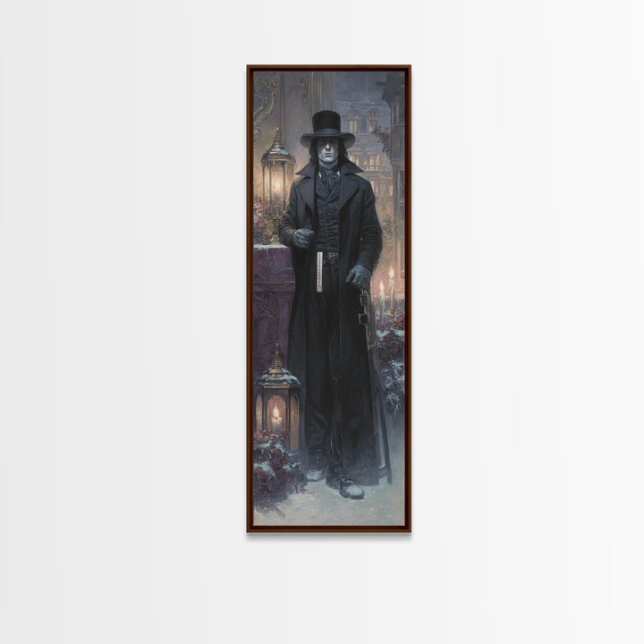 The Sinister Undertaker, Antique Gothic Portrait, Tall Narrow Wall Art, Framed Canvas Print, Gothic Wall Decor, Halloween Portrait Art