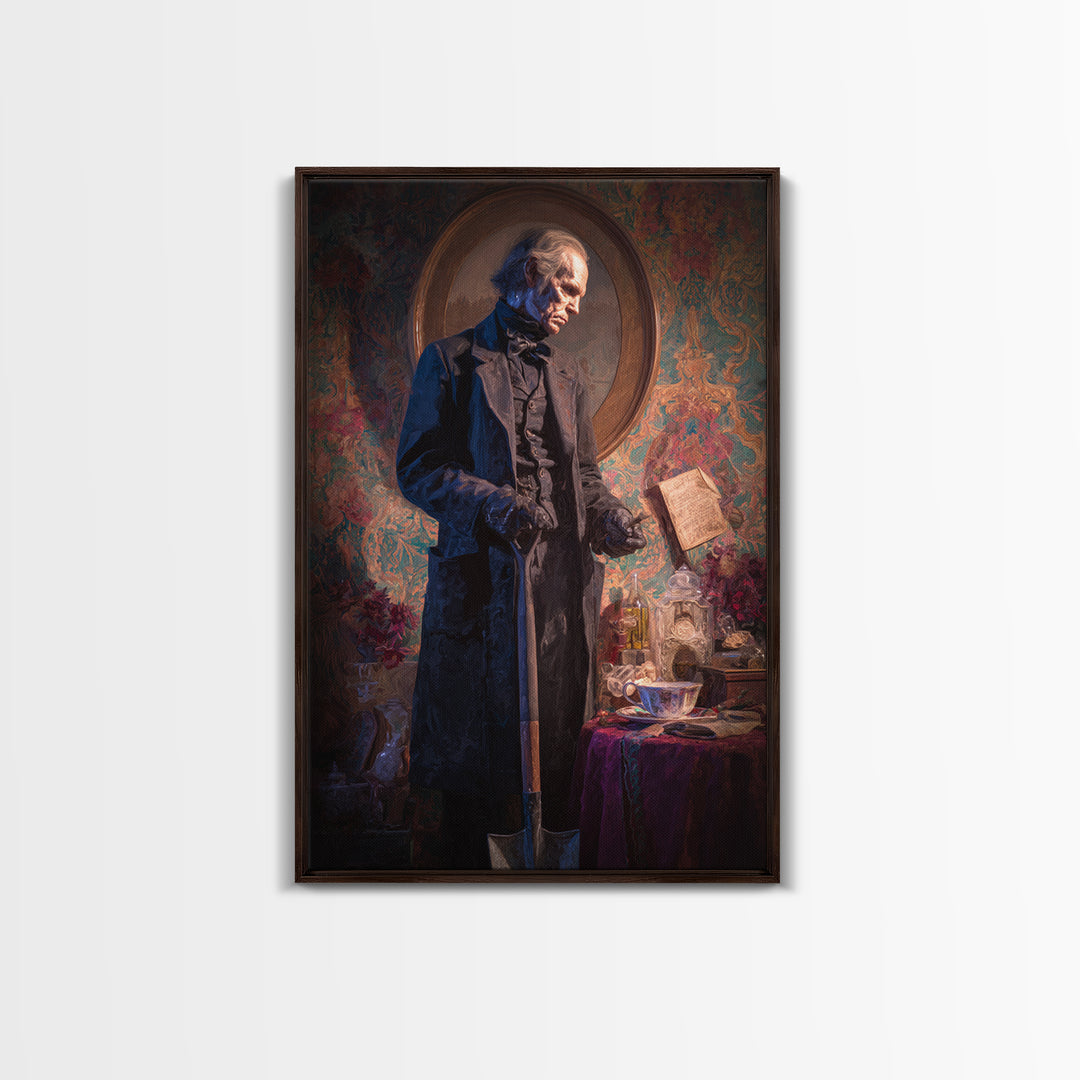 The Lantern Gravedigger, Antique Gothic Portrait, Vertical Wall Art, Canvas Print, Gothic Wall Decor, Halloween Portrait Art