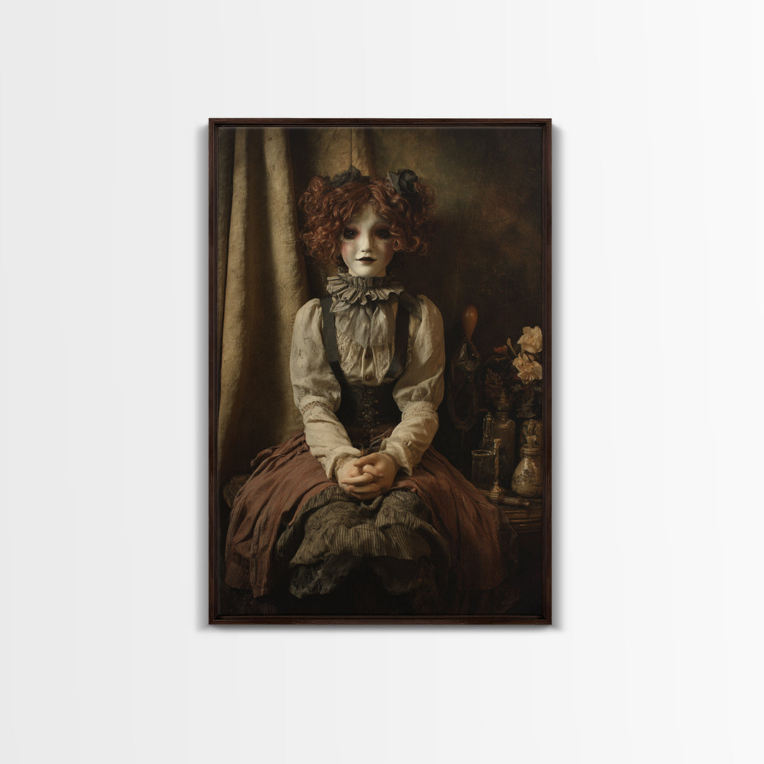 The Haunted Porcelain Doll, Victorian Gothic Art, Vertical Wall Art, Canvas Print, Gothic Wall Decor, Halloween Portrait Art