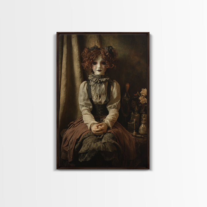 The Haunted Porcelain Doll, Victorian Gothic Art, Vertical Wall Art, Canvas Print, Gothic Wall Decor, Halloween Portrait Art