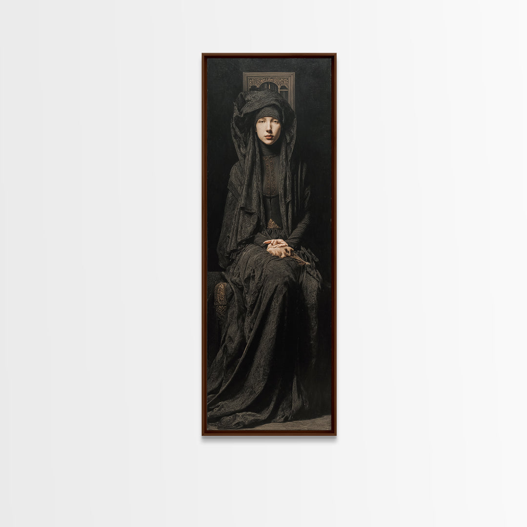 The Raven Keeper, Antique Gothic Portrait, Tall Narrow Wall Art, Canvas Print, Gothic Wall Decor, Halloween Portrait Art