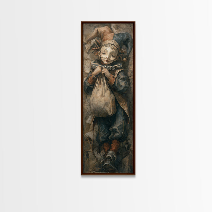 The Masked Candy Collector, Dark Academia Wall Art, Tall Narrow Wall Art, Framed Canvas Print, Gothic Wall Decor, Halloween Portrait Art