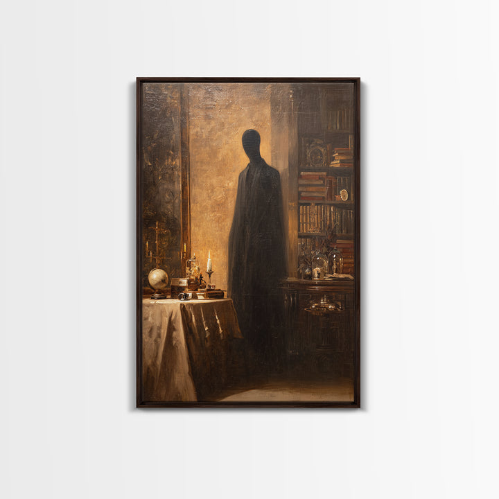 The Shadow Person, Macabre Victorian Decor, Vertical Wall Art, Framed Canvas Print, Gothic Wall Decor, Halloween Portrait Art