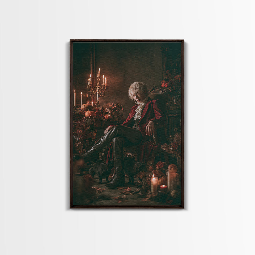 The Gargoyle Sentinel, Victorian Horror Portrait, Vertical Wall Art, Canvas Print, Gothic Wall Decor, Halloween Portrait Art