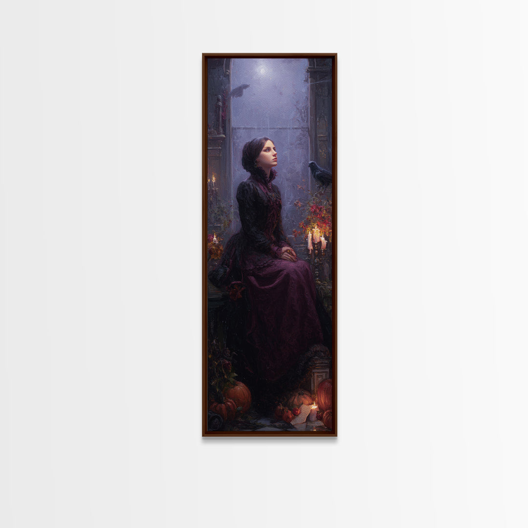 The Gargoyle Sentinel, Victorian Horror Portrait, Tall Narrow Wall Art, Canvas Print, Gothic Wall Decor, Halloween Portrait Art