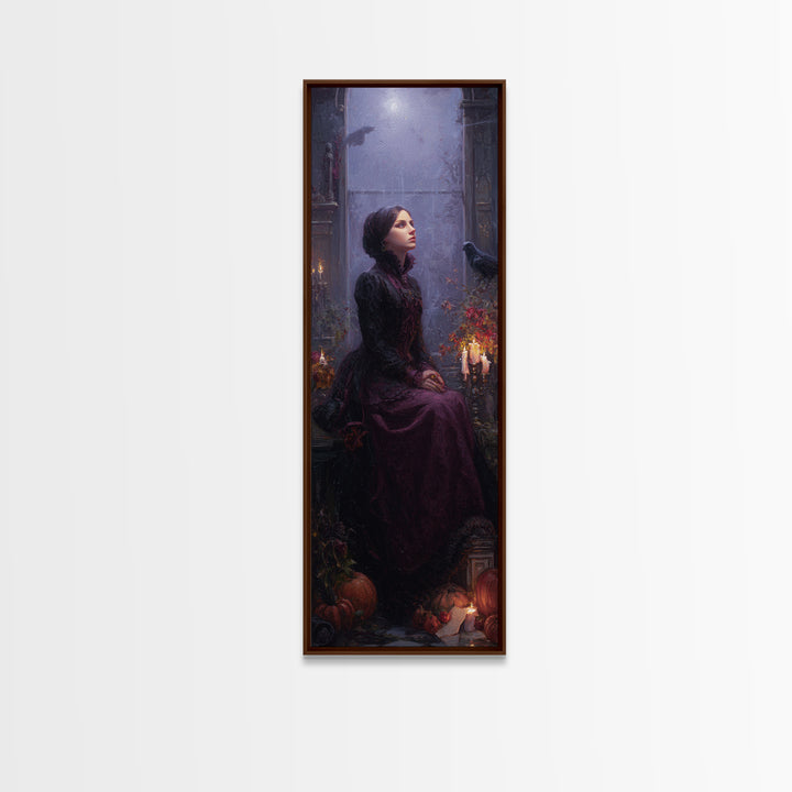 The Gargoyle Sentinel, Victorian Horror Portrait, Tall Narrow Wall Art, Canvas Print, Gothic Wall Decor, Halloween Portrait Art