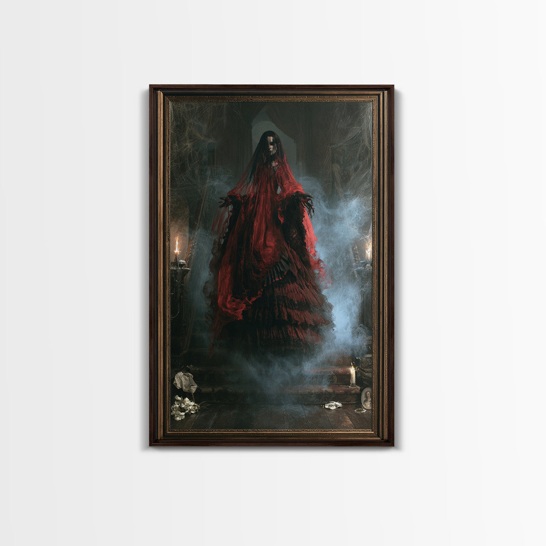 The Tattered Wraith, Victorian Gothic Art, Vertical Wall Art, Framed Canvas Print, Gothic Wall Decor, Halloween Portrait Art