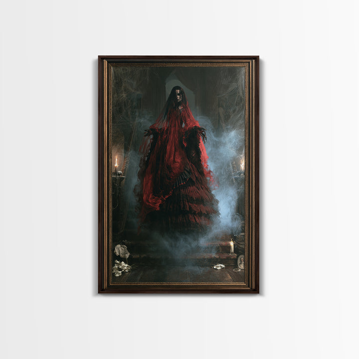 The Tattered Wraith, Victorian Gothic Art, Vertical Wall Art, Framed Canvas Print, Gothic Wall Decor, Halloween Portrait Art