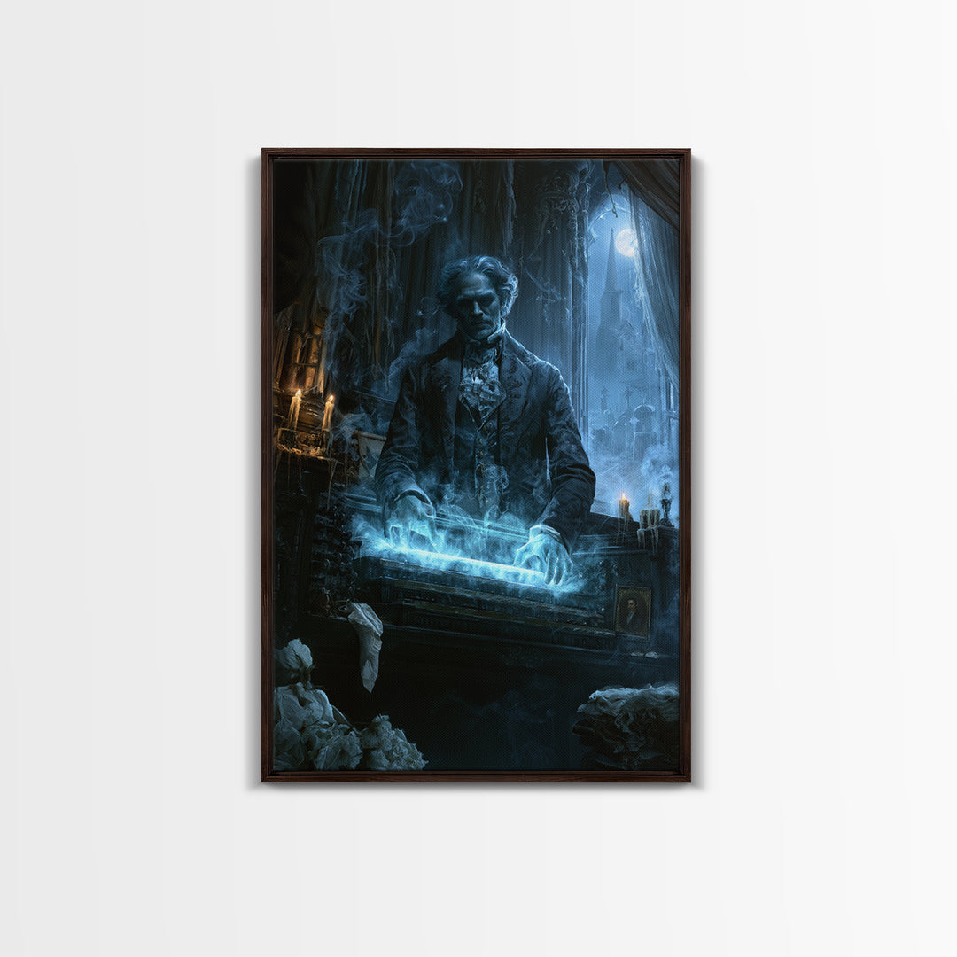The Phantom Organist, Dark Academia Wall Art, Vertical Wall Art, Framed Canvas Print, Gothic Wall Decor, Halloween Portrait Art