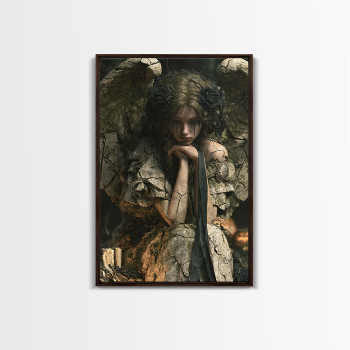 The Weeping Cemetery Angel, Macabre Victorian Decor, Vertical Wall Art, Canvas Print, Gothic Wall Decor, Halloween Portrait Art