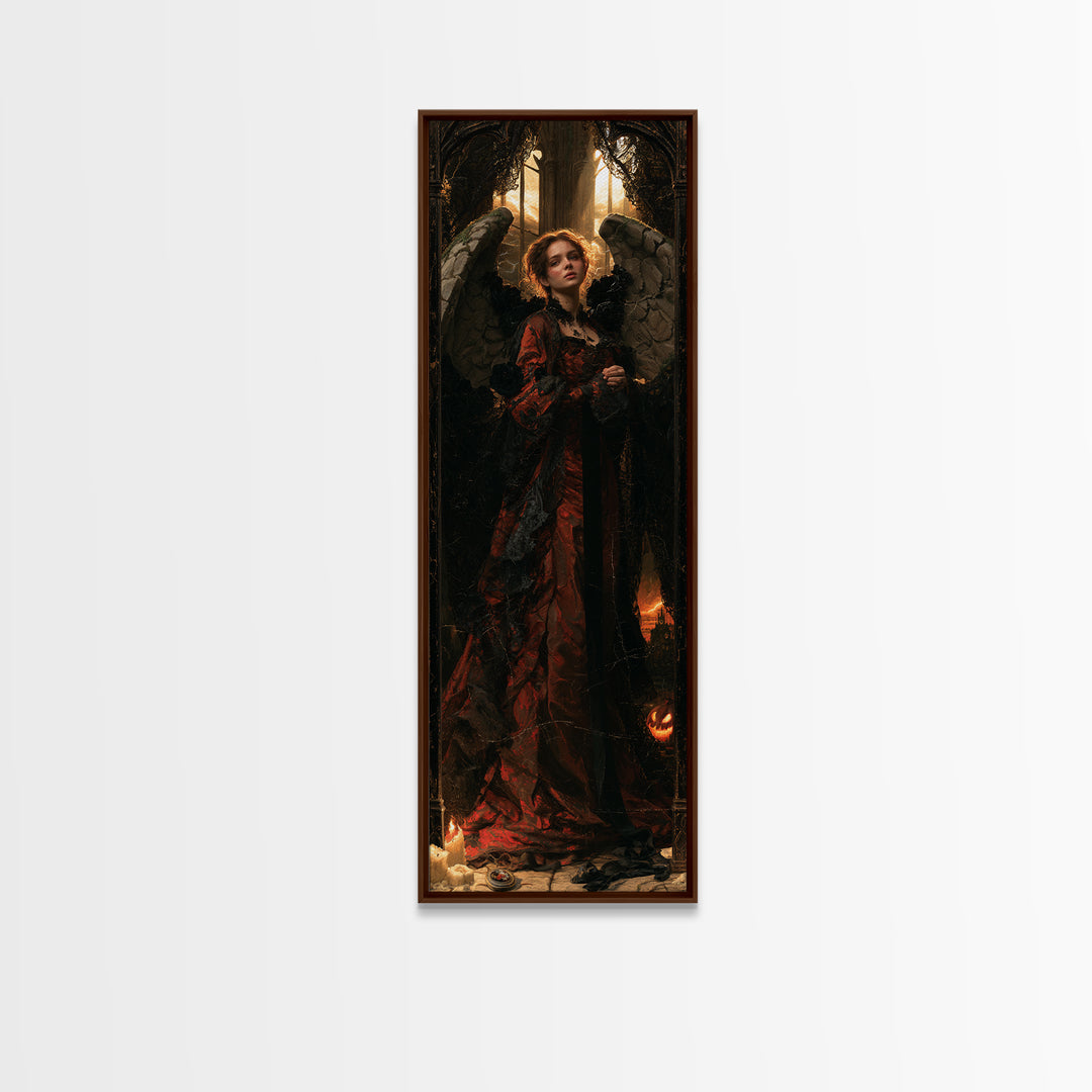 The Weeping Cemetery Angel, Macabre Victorian Decor, Tall Narrow Wall Art, Framed Canvas Print, Gothic Wall Decor, Halloween Portrait Art