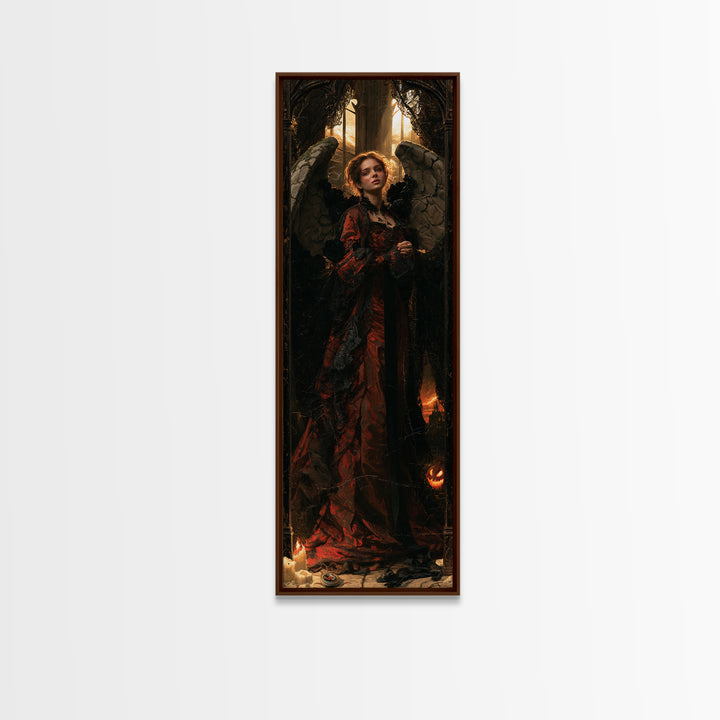 The Weeping Cemetery Angel, Macabre Victorian Decor, Tall Narrow Wall Art, Framed Canvas Print, Gothic Wall Decor, Halloween Portrait Art