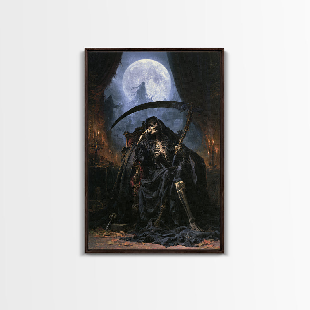 The Fog-Bound Reaper, Victorian Horror Portrait, Vertical Wall Art, Framed Canvas Print, Gothic Wall Decor, Halloween Portrait Art