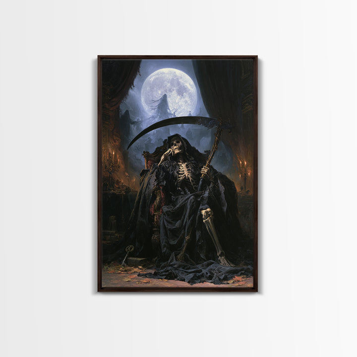 The Fog-Bound Reaper, Victorian Horror Portrait, Vertical Wall Art, Framed Canvas Print, Gothic Wall Decor, Halloween Portrait Art