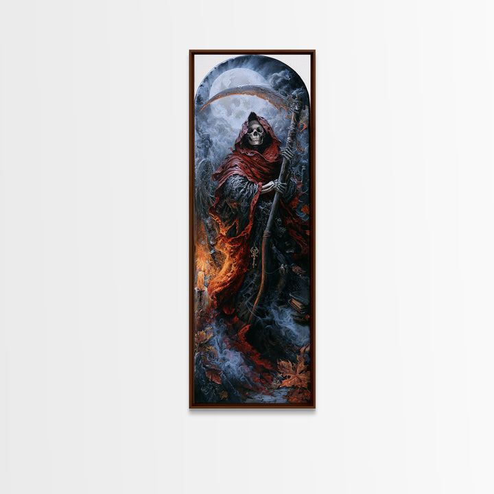 The Fog-Bound Reaper, Victorian Horror Portrait, Tall Narrow Wall Art, Framed Canvas Print, Gothic Wall Decor, Halloween Portrait Art