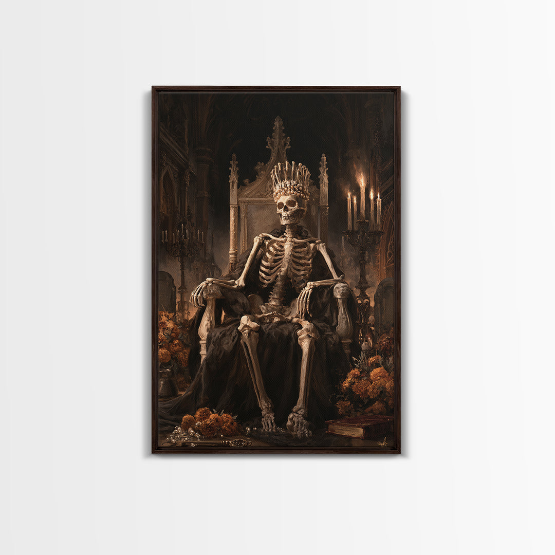 The Bone Queen, Antique Gothic Portrait, Vertical Wall Art, Framed Canvas Print, Gothic Wall Decor, Halloween Portrait Art
